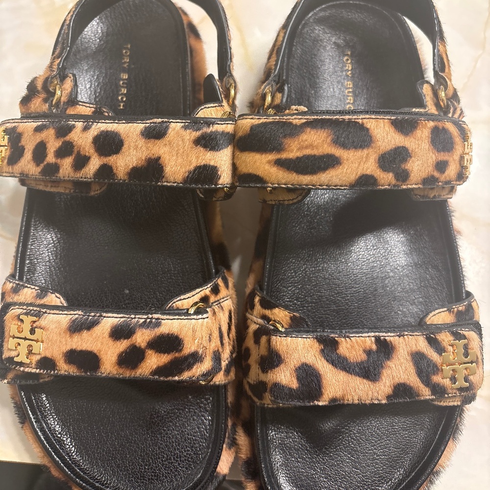 Tory Burch Black and Leopard Sandals